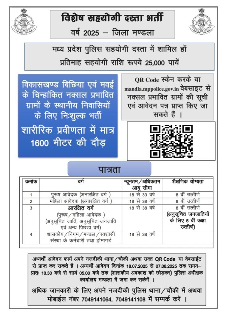 MP Police Special Support Force Recruitment 2025